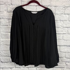 Nine West Black Pleated Blouse Size XL NWT